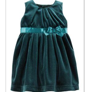 Carters Infant Girls Green Velvet Bow Party Dress